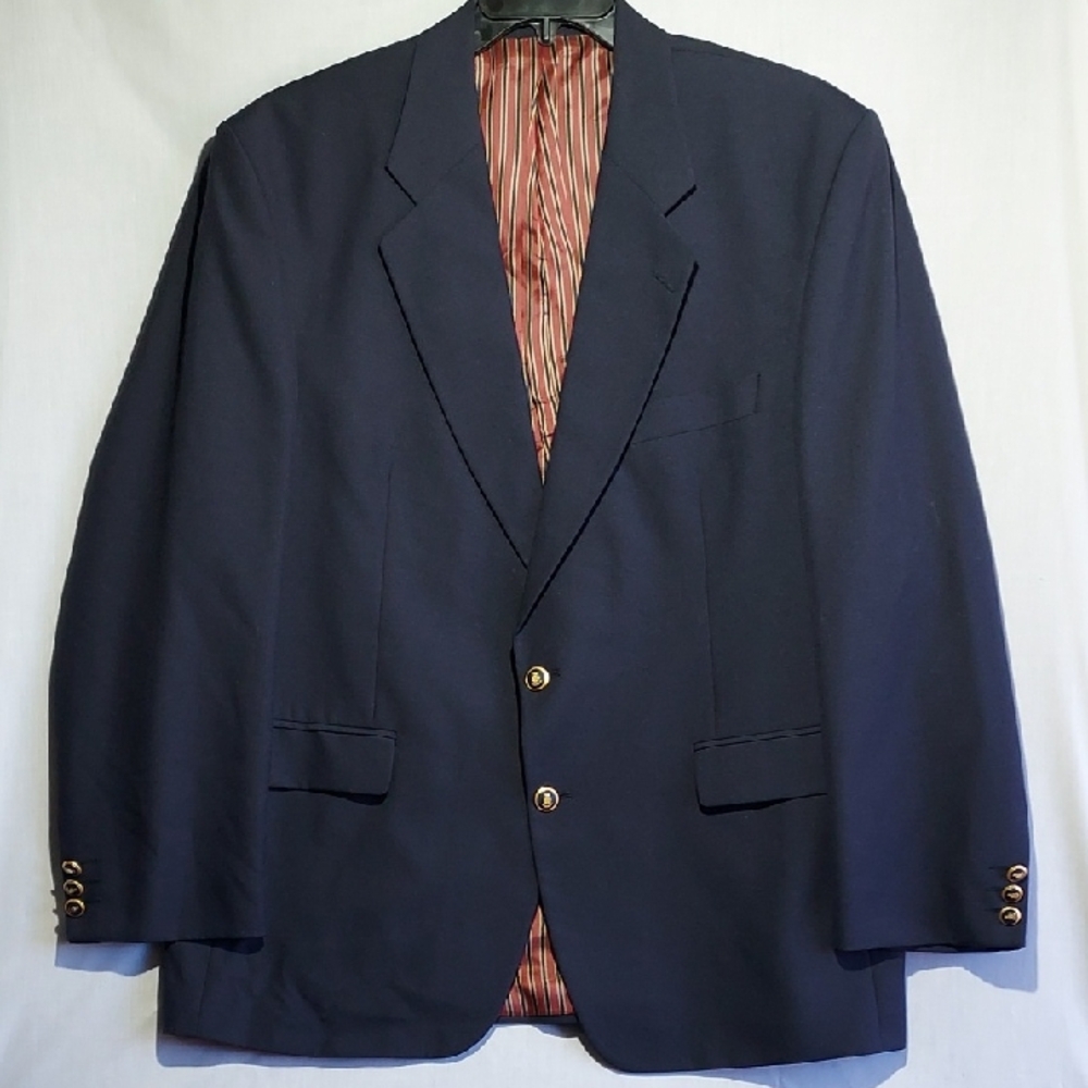 Alexandre‎ London 100% New Wool Mens Blazer Navy Blue Gold Buttons Size 46R